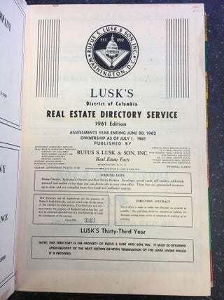 1280190 LUSK'S DISTRICT OF COLUMBIA REAL ESTATE SERVICE - 1961 EDITION. Rufus S. Lusk