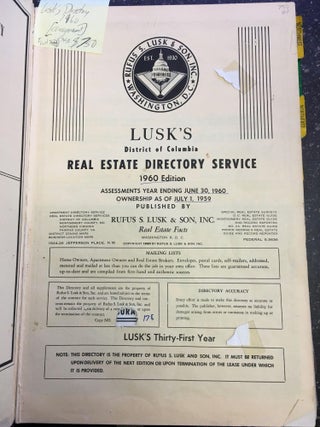 1280191 LUSK'S DISTRICT OF COLUMBIA REAL ESTATE SERVICE - 1960 EDITION. Rufus S. Lusk