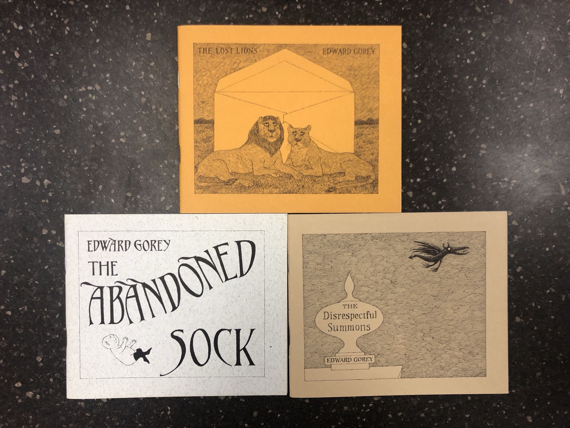 THREE BOOKS FROM THE FANTOD PRESS IV: THE DISRESPECTFUL SUMMONS; THE  ABANDONED SOCK; THE LOST LIONS 3 VOLS. by Edward Gorey