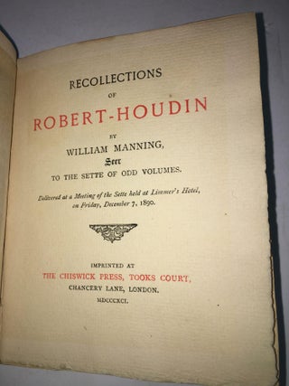 1299625 Recollections of Robert-Houdin. Jean Eugène Robert-Houdin, William Manning,...