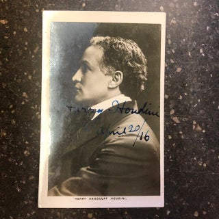 1301447 AUTOGRAPHED POSTCARD OF HOUDINI [In Profile]. Harry Houdini