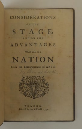 CONSIDERATIONS ON THE STAGE, AND ON THE ADVANTAGES WHICH ARISE TO NATION FROM THE ENCOURAGEMENT OF ARTS