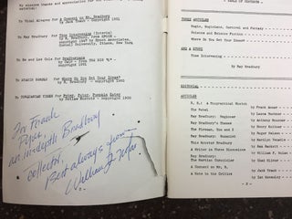 THREE ITEMS SIGNED BY WILLIAM F. NOLAN, INCLUDING THE RAY BRADBURY REVIEW, A NAPKIN DRAWING OF A BEAR, AND THE ORIGINAL MANUSCRIPT OF 'THE TREES OF YESTERDAY'