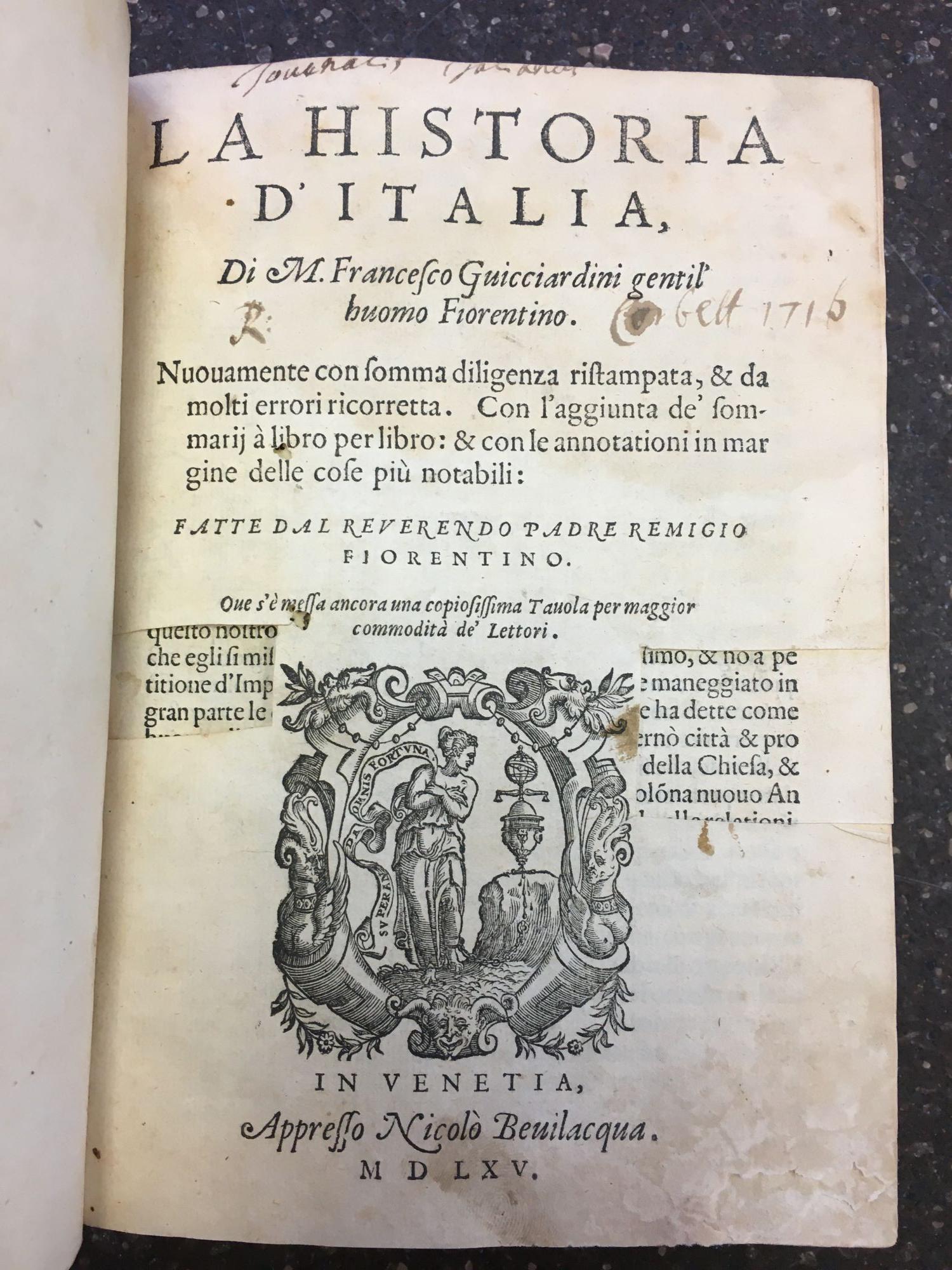 LA HISTORIA D'ITALIA by Guicciardini Francesco