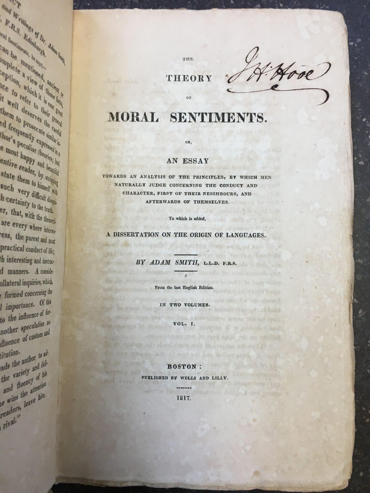 THE THEORY OF MORAL SENTIMENTS Adam Smith Early American Edition The theory of moral sentiments adam smith early american edition