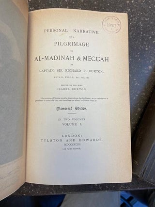 PERSONAL NARRATIVE OF A PILGRIMAGE TO AL-MADINAH AND MECCAH [2 Volume Set]