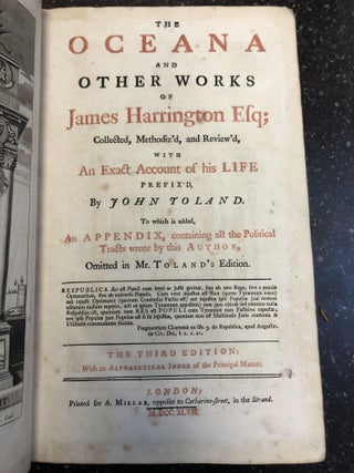 1345088 THE OCEANA AND OTHER WORKS. James Harrington