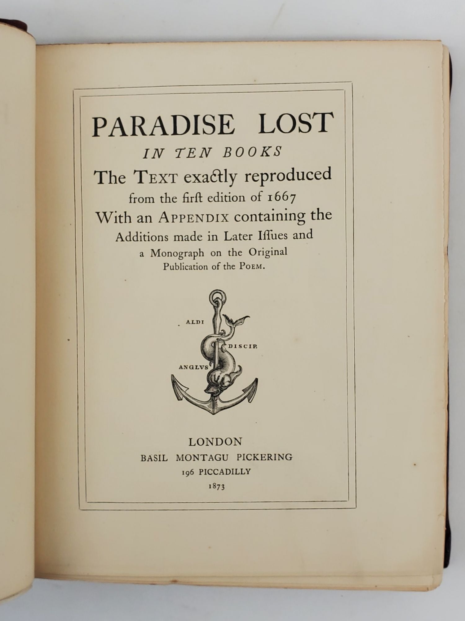 PARADISE LOST IN TEN BOOKS: THE TEXT EXACTLY REPRODUCED FROM THE