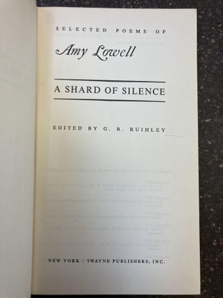 SELECTED POEMS OF AMY LOWELL [INSCRIBED TO RANDALL JARRELL]