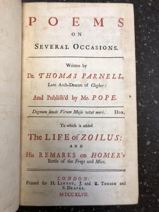 1348620 POEMS ON SEVERAL OCCASIONS. Thomas Parnell