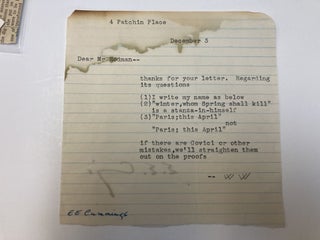ARCHIVE OF 15 EE CUMMINGS AND MARION MOREHOUSE CUMMINGS