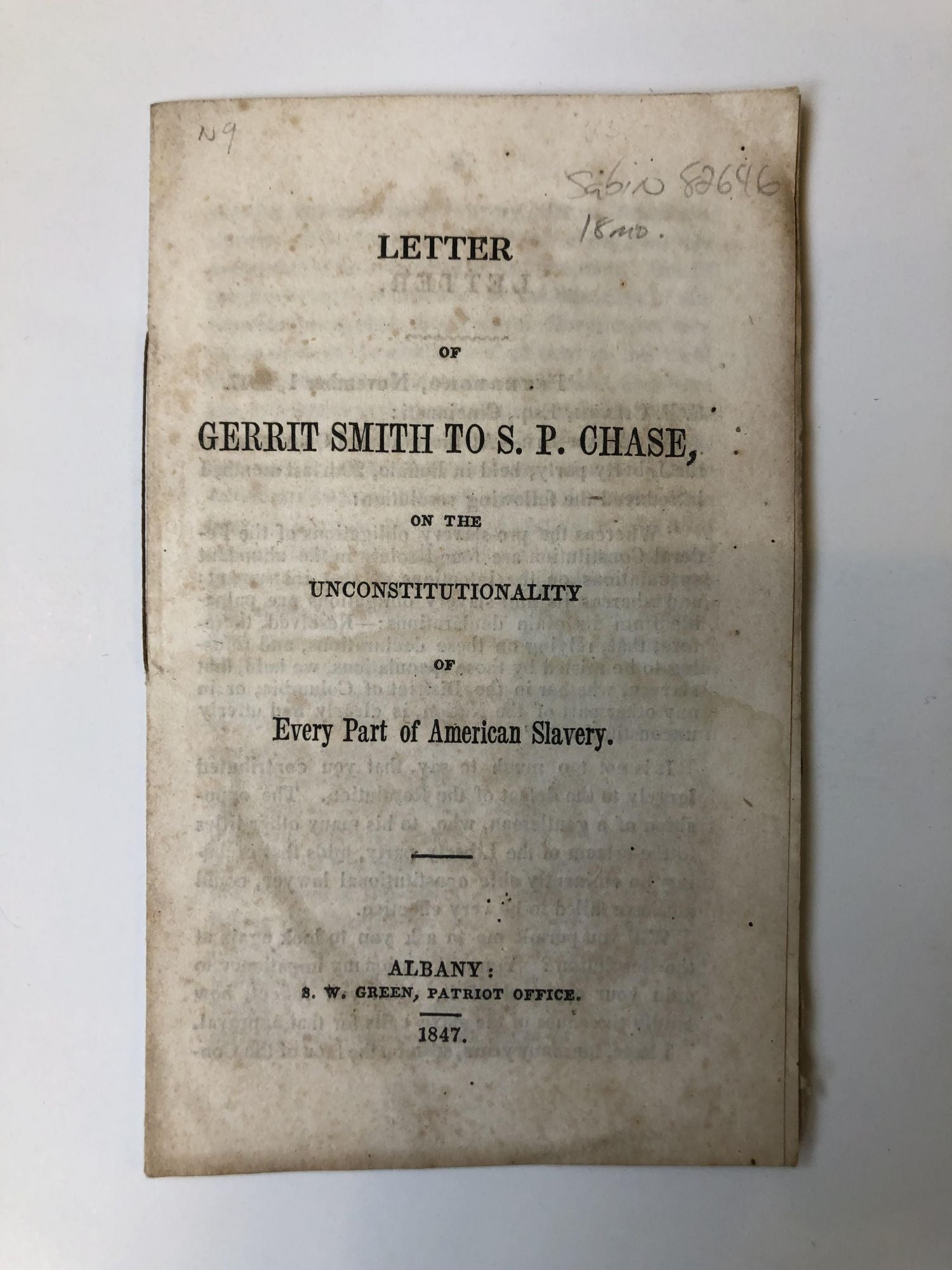 LETTER OF GERRIT SMITH TO S. P. CHASE, ON THE UNCONSTITUTIONALITY OF ...