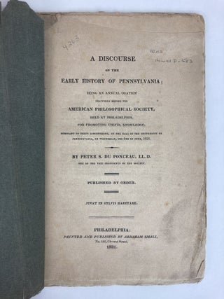 A DISCOURSE ON THE EARLY HISTORY OF PENNSYLVANIA