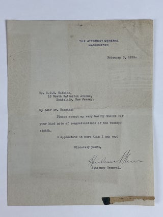 1353477 HARLAN F. STONE: TYPED LETTER SIGNED, UPON NOMINATION TO SUPREME COURT (1925). Harlan F....