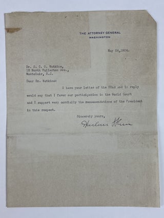 1353479 HARLAN F. STONE: TYPED LETTER SIGNED, AS ATTORNEY GENERAL (1924). Harlan F. Stone