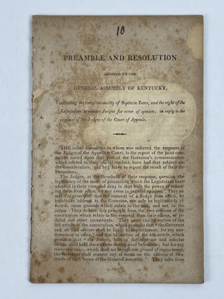 1353686 Preamble and Resolution, Adopted by the General Assembly of Kentucky, Vindicating the...