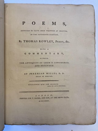 1356582 POEMS, SUPPOSED TO HAVE BEEN WRITTEN AT BRISTOL, IN THE FIFTEENTH CENTURY, BY THOMAS...