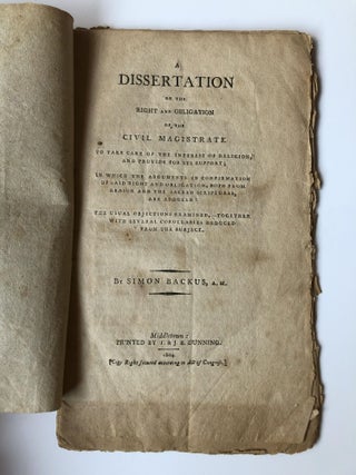1356684 A DISSERTATION ON THE RIGHT AND OBLIGATION OF THE CIVIL MAGISTRATE TO TAKE CARE OF THE...