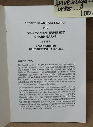 Report of an Investigation into Bellman Enterprises' Snark Safari by he Association of Brutish Travel Agencies