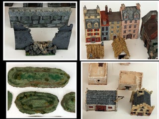 1357943 LARGE LOT OF MINIATURE WARGAME BUILDINGS, SCENERY, AND TERRAIN