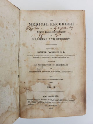THE AMERICAN MEDICAL RECORDER [1822-1829 NON-CONSECUTIVE]