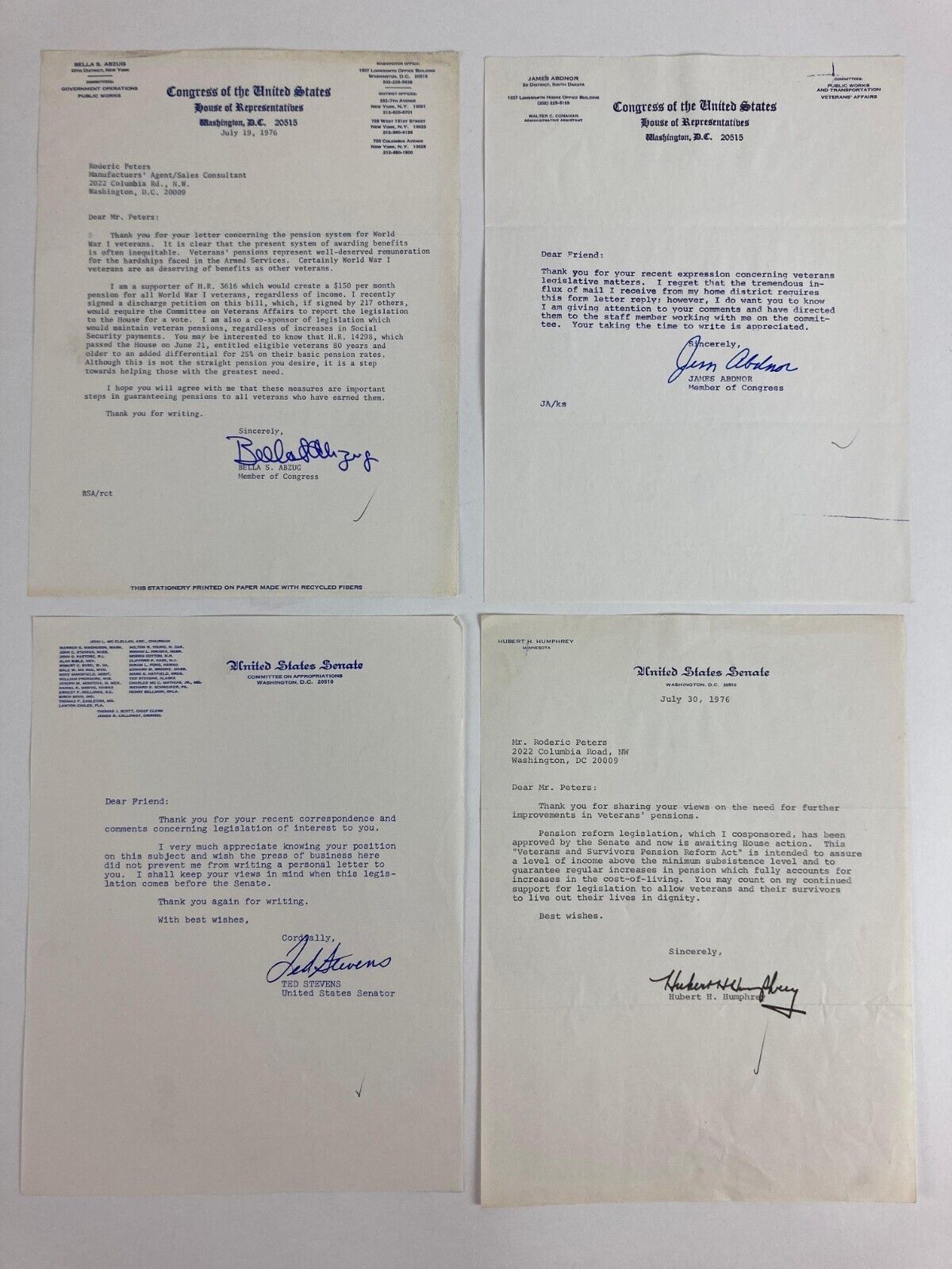 Signned Letters 18 Signed Letters from US Senators and Congressmen