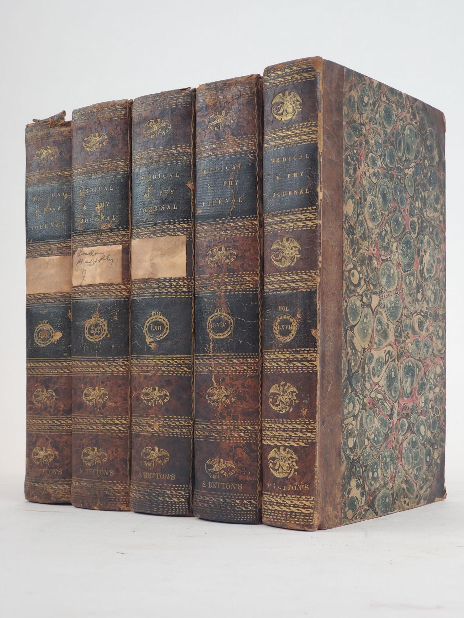 1359713 THE LONDON MEDICAL AND PHYSICAL JOURNAL [VOLUMES 58, 61, 62, 64, 67 ONLY]. John North, Gilbert T. Burnett, Roderick Macleod, John Whatley.