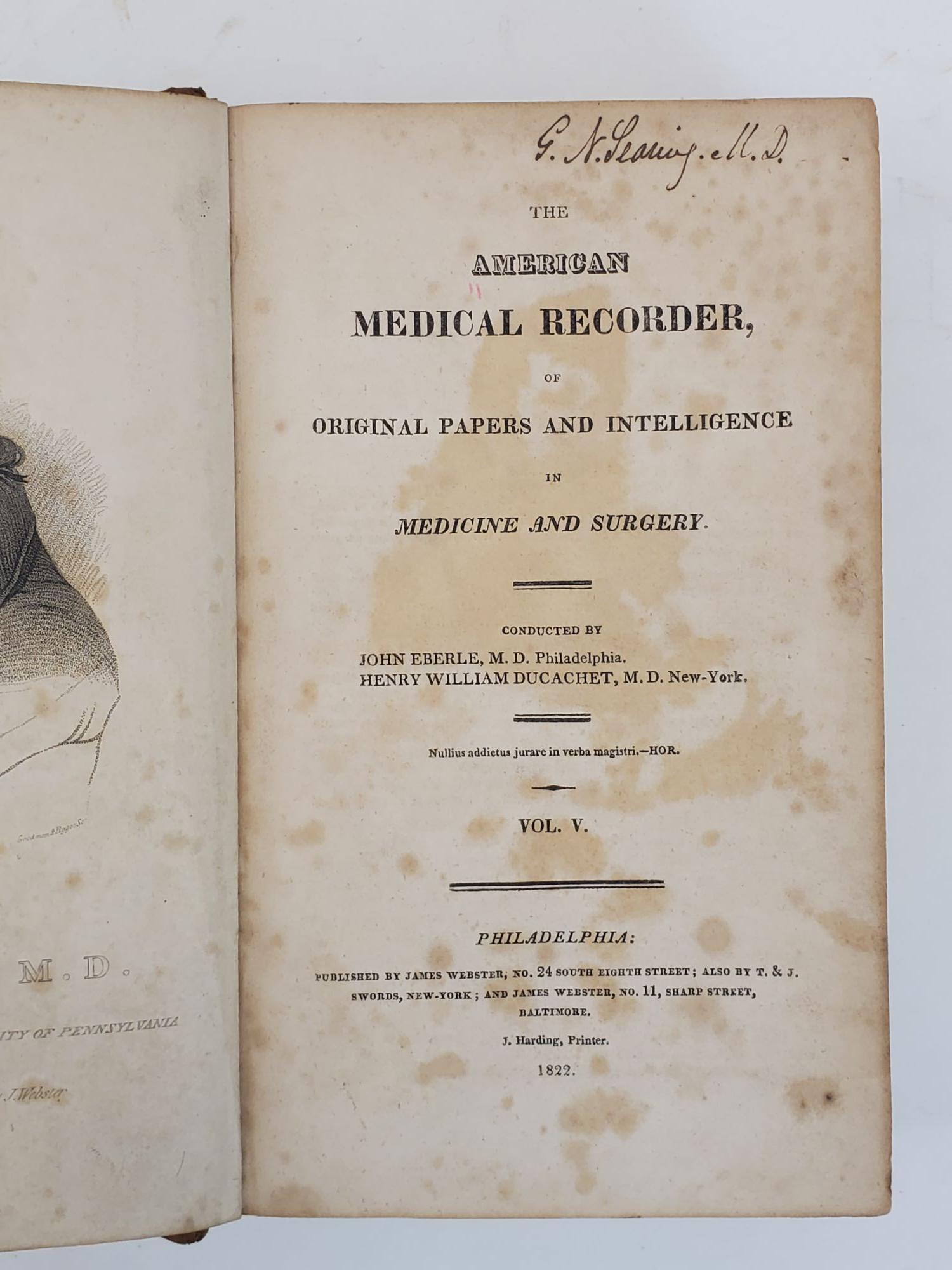 THE AMERICAN MEDICAL RECORDER, OF ORIGINAL PAPERS AND INTELLIGENCE