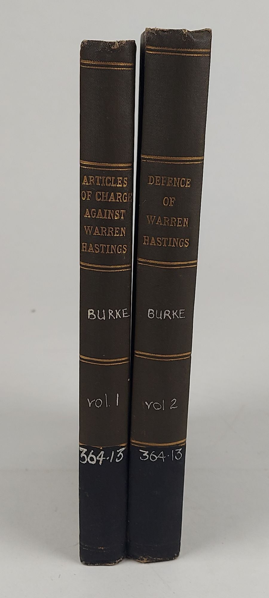 1363043 ARTICLES OF CHARGES OF HIGH CRIMES AND MISDEMEANORS AGAINST WARREN HASTINGS, ESQ. & THE DEFENSE OF WARREN HASTINGS, ESQ. [2 VOLUMES]. Edmund Burke.