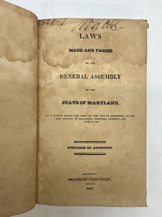 LAWS MADE AND PASSED BY THE GENERAL ASSEMBLY OF THE STATE OF MARYLAND, AT A SESSION BEGUN AND HELD AT THE CITY OF ANNAPOLIS, ON THE LAST MONDAY OF DECEMBER, EIGHTEEN HUNDRED AND TWENTY-SIX.