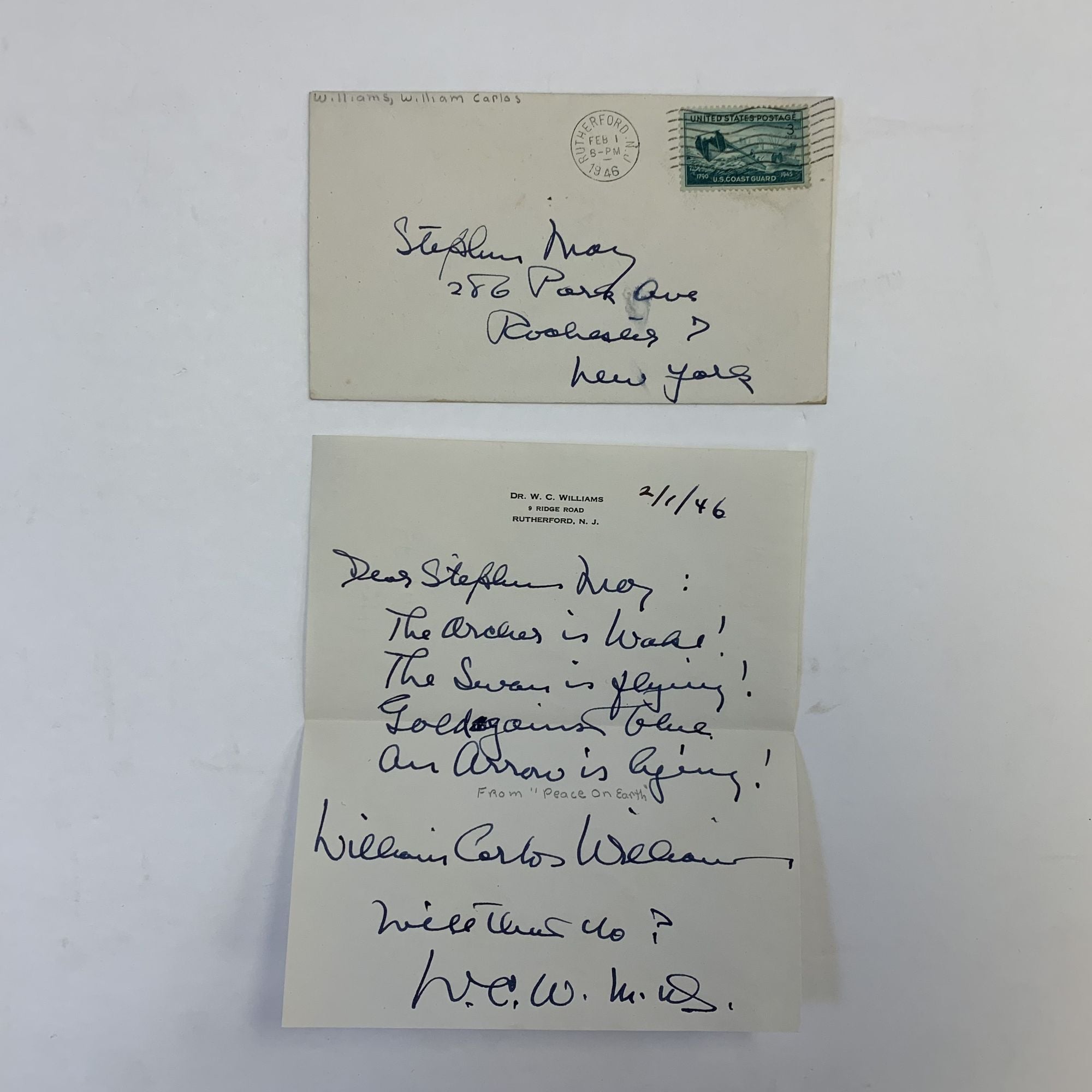 WILLIAM CARLOS WILLIAMS AUTOGRAPH POEM SIGNED | William Carlos Williams