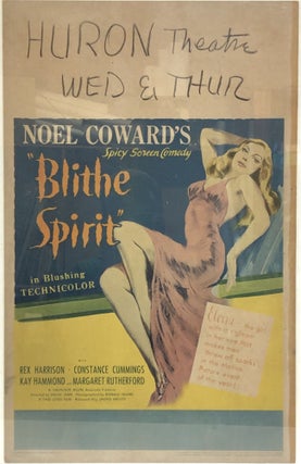 1367961 ORIGINAL HURON THEATRE "BLITHE SPIRIT" WINDOWCARD. Noel Coward