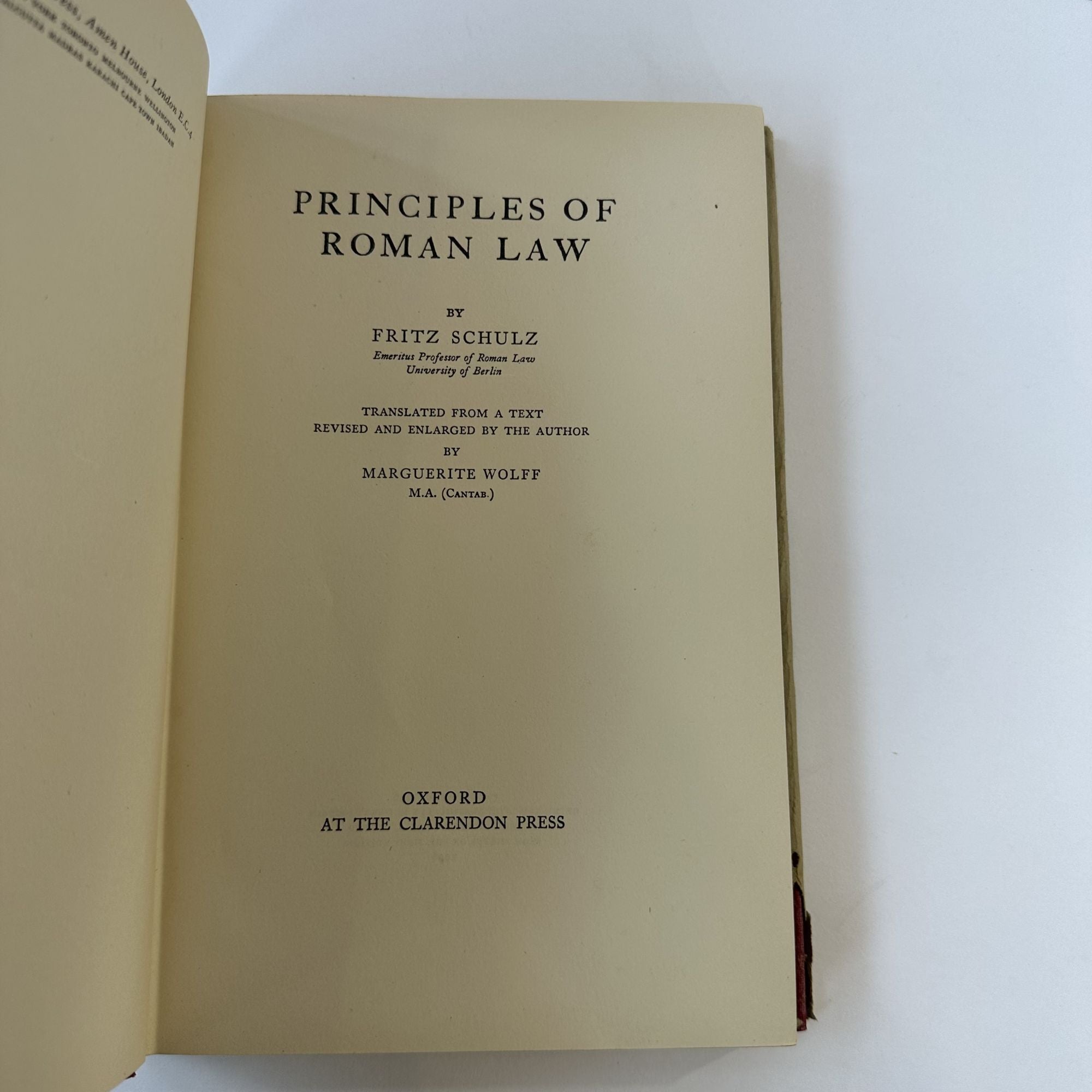 PRINCIPLES OF ROMAN LAW | Fritz Schulz, Marguerite Wolff | Lithographic ...