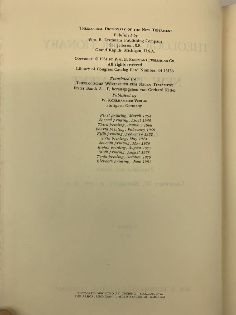Theological dictionary of the new testament 10 volumes gerhard kittel