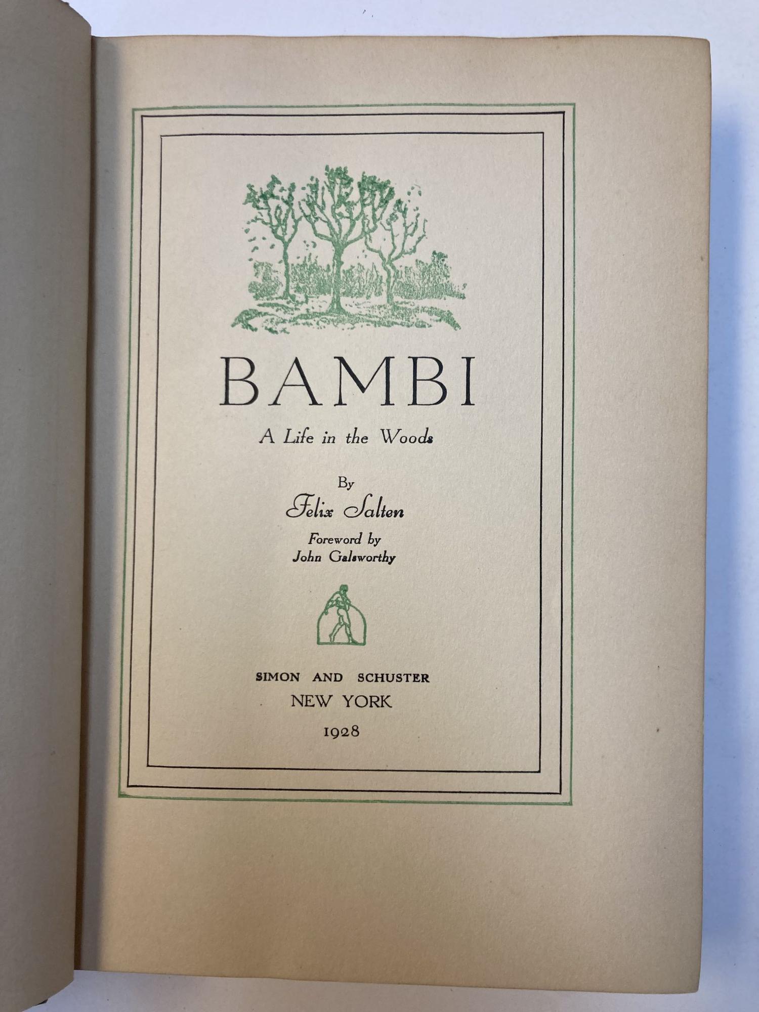 BAMBI: A LIFE IN THE WOODS | Felix Salten, John Galaworthy, Whittaker  Chambers, Kurt Wiese | First English Language Edition, First Printing