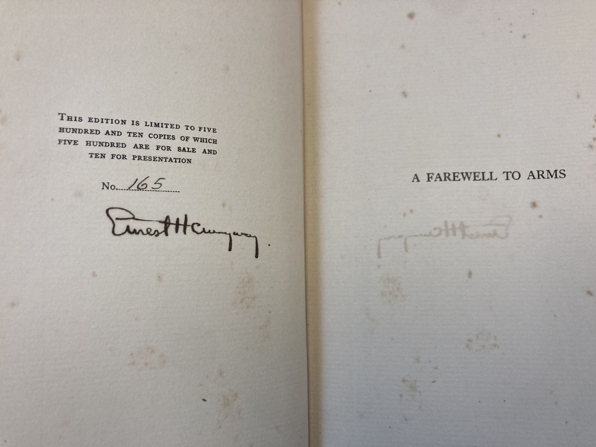 A FAREWELL TO ARMS Signed | Ernest Hemingway | Limited Edition: #165/510