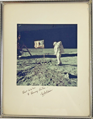 1372597 APOLLO 11 "FLAG SALUTE" PHOTOGRAPH SIGNED BY MIKE COLLINS. Mike Collins, Buzz Aldrin