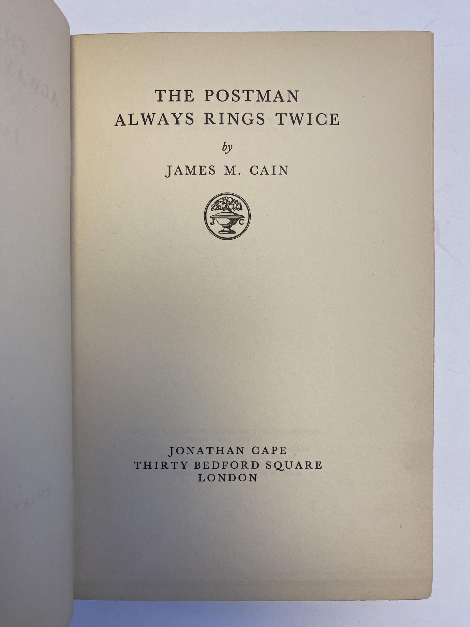 THE POSTMAN ALWAYS RINGS TWICE | James M. Cain | First British Edition