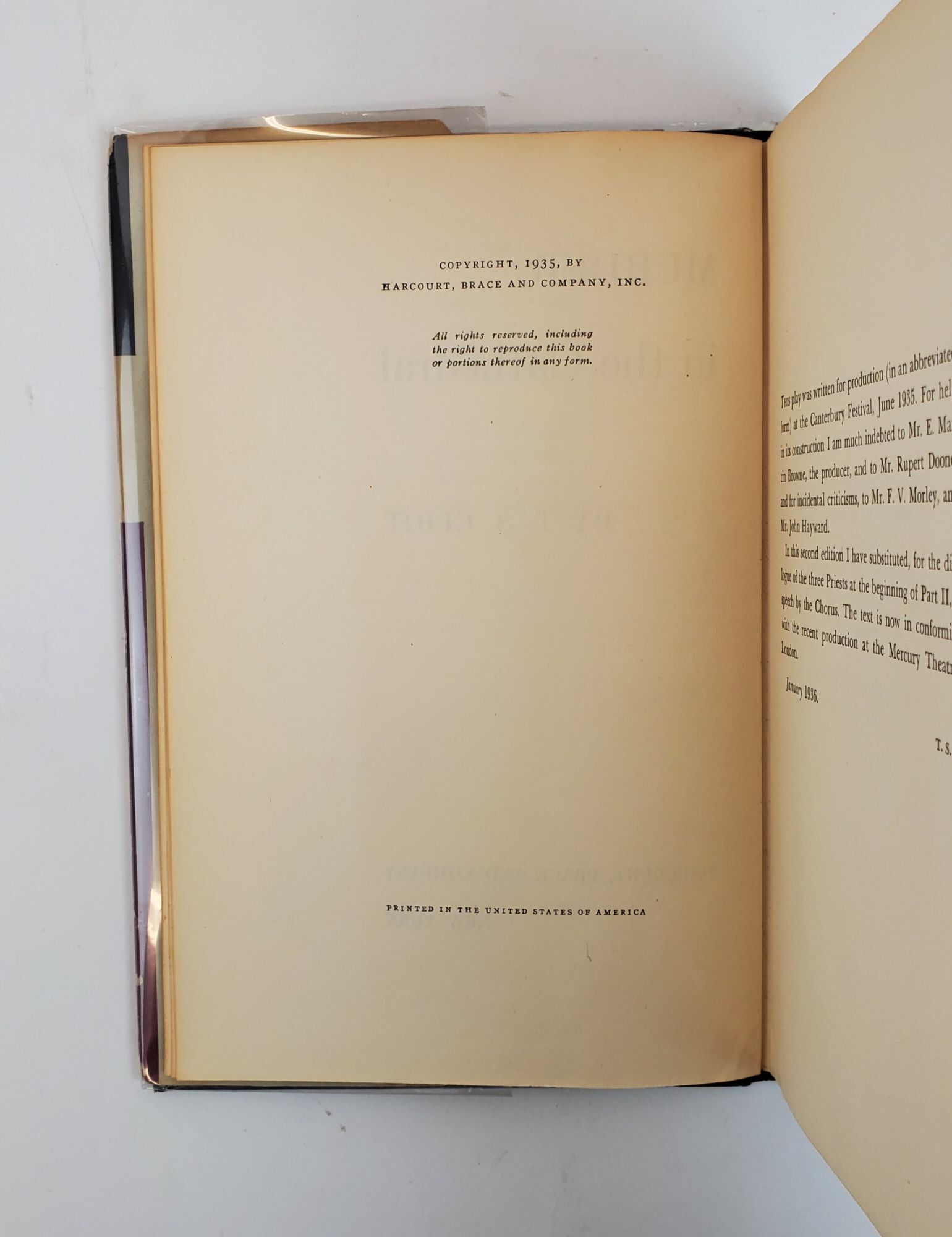 MURDER IN THE CATHEDRAL T S Eliot Early US Printing Murder in the cathedral t s eliot early us printing