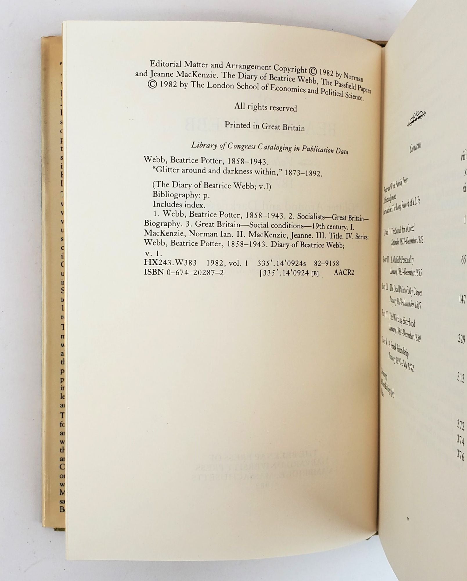 THE DIARY OF BEATRICE WEBB 4 Volumes by Beatrice Webb Norman MacKenzie Jeanne MacKenzie