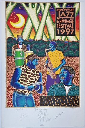 1377902 NEW ORLEANS JAZZ HERITAGE FESTIVAL POSTER NUMBERED/SIGNED BY NEVILLE BROTHERS. Francis Pavy
