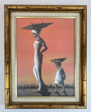 1379083 "MOTHER & CHILD" FRAMED LITHOGRAPH ON CANVAS. Elaine Dungill