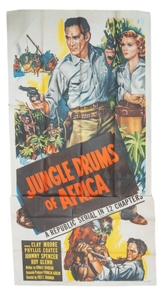 1379316 ORIGINAL "JUNGLE DRUMS OF AFRICA" 3 SHEET MOVIE POSTER