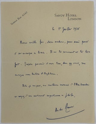 1379448 AUTOGRAPH LETTER SIGNED [ALS] TO AMBASSADOR JESSE STRAUS. Andre Maurois