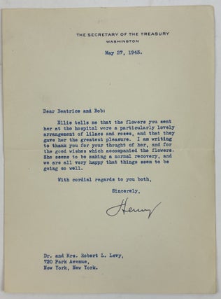 1379452 TYPED LETTER SIGNED [TLS] TO DR. ROBERT LEVY. Henry Morgenthau