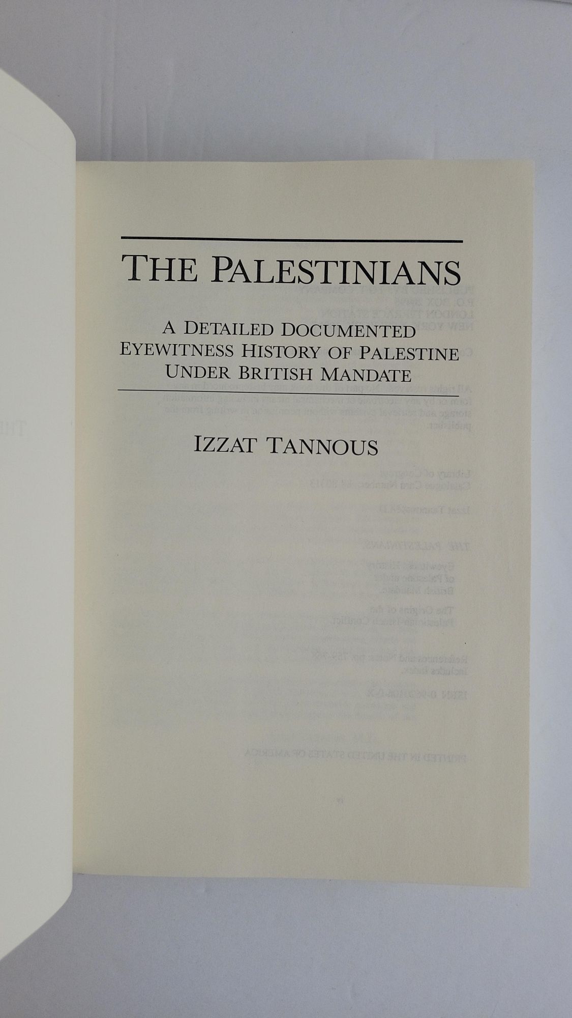 THE PALESTINIANS: EYEWITNESS HISTORY OF PALESTINE UNDER BRITISH MANDATE ...