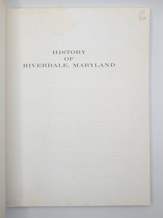 TOWN OF RIVERDALE MARYLAND 1920-70