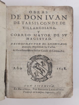 OBRAS DE DON JUAN DE TARSIS CONDE DE VILLAMEDIANA Y CORREO MAYOR DE SU MAGESTAD