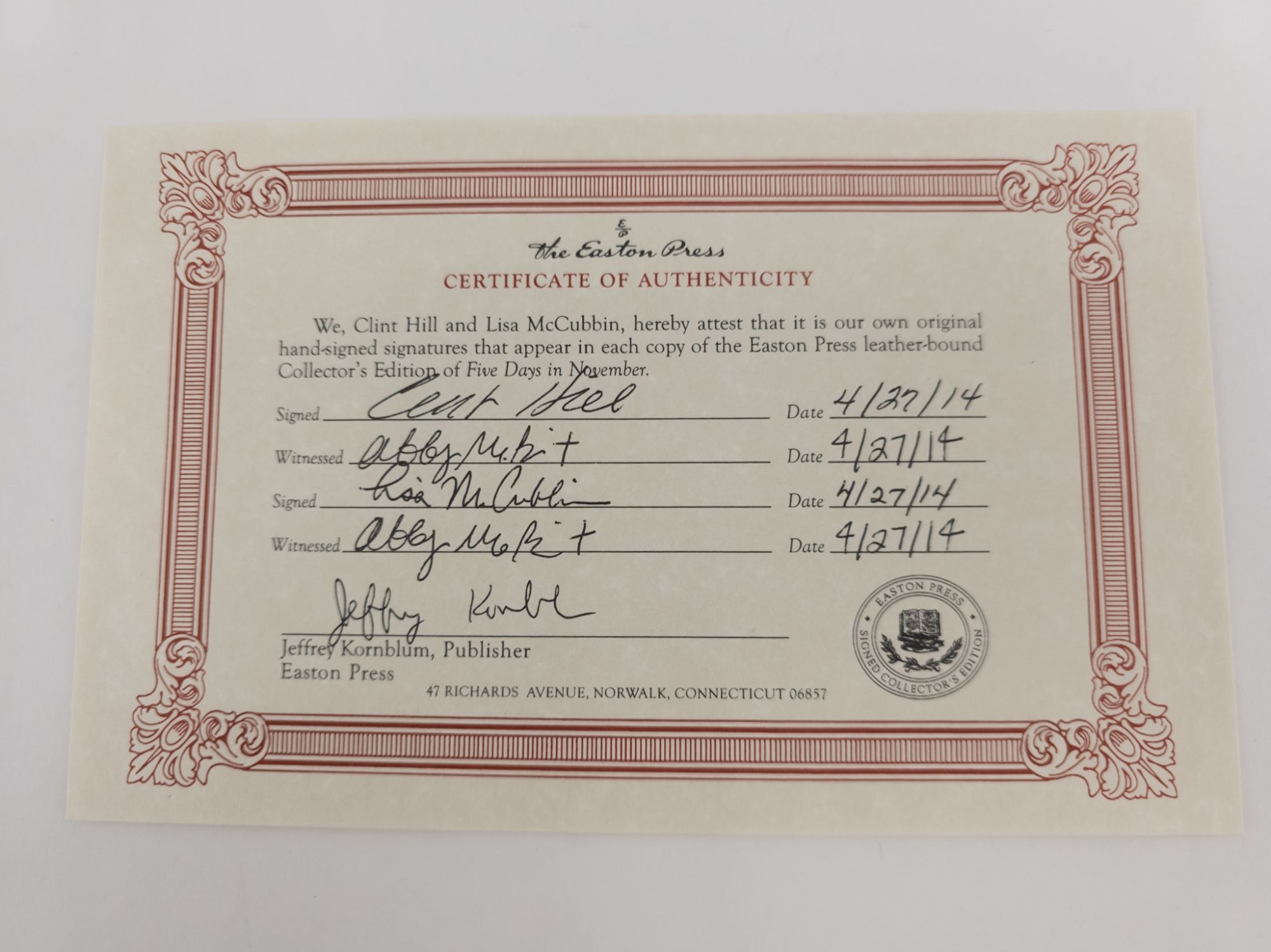 FIVE DAYS IN NOVEMBER Signed x2 | Clint Hill, Lisa McCubbin