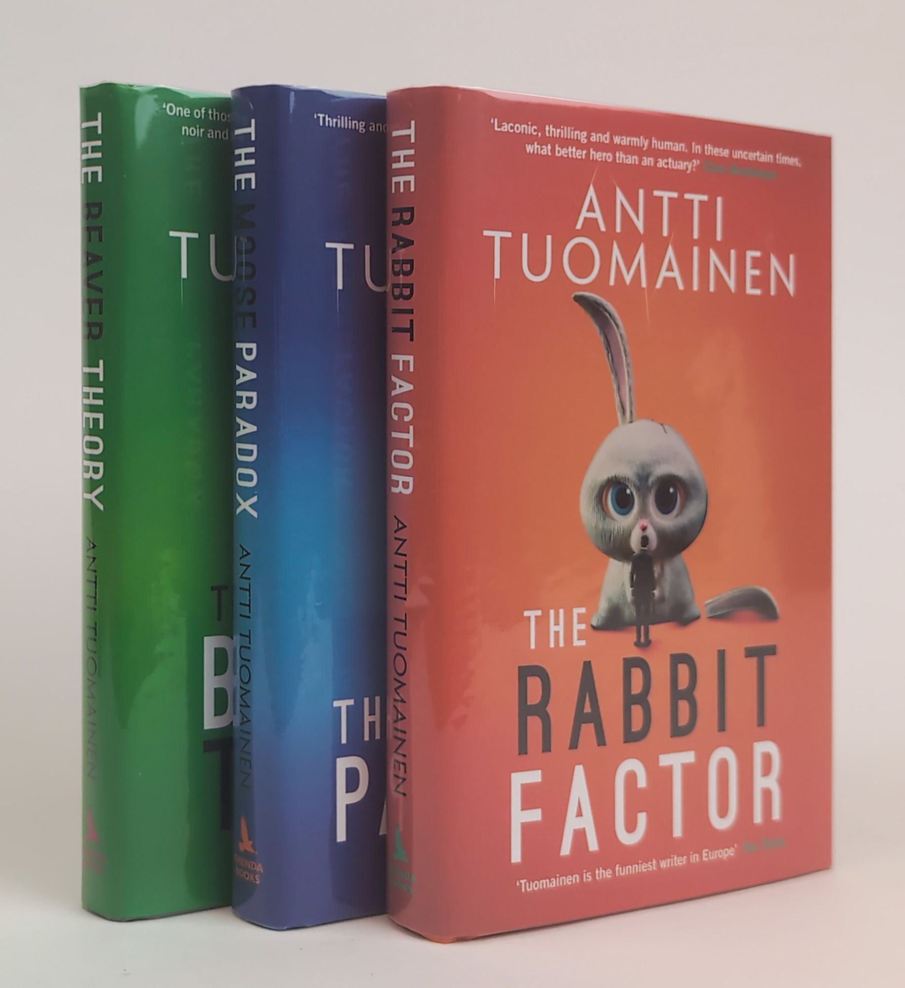 1383028 RABBIT FACTOR TRILOGY [THE RABBIT FACTOR, THE MOOSE PARADOX, THE BEAVER THEORY] [3 Volumes] [Signed]. Antti Tuomainen, David Hackston.